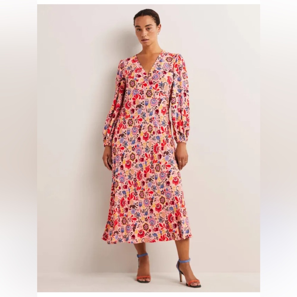NWT 8P BODEN Empire ditzy pink floral V neck puff sleeve midi tea dress softgirl